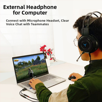 USB iki 3,5 mm išorinė garso plokštė adapteris – 2-in-1 garso kabelis, auksu dengti jungtys, vario laidai su tinine šerdimi