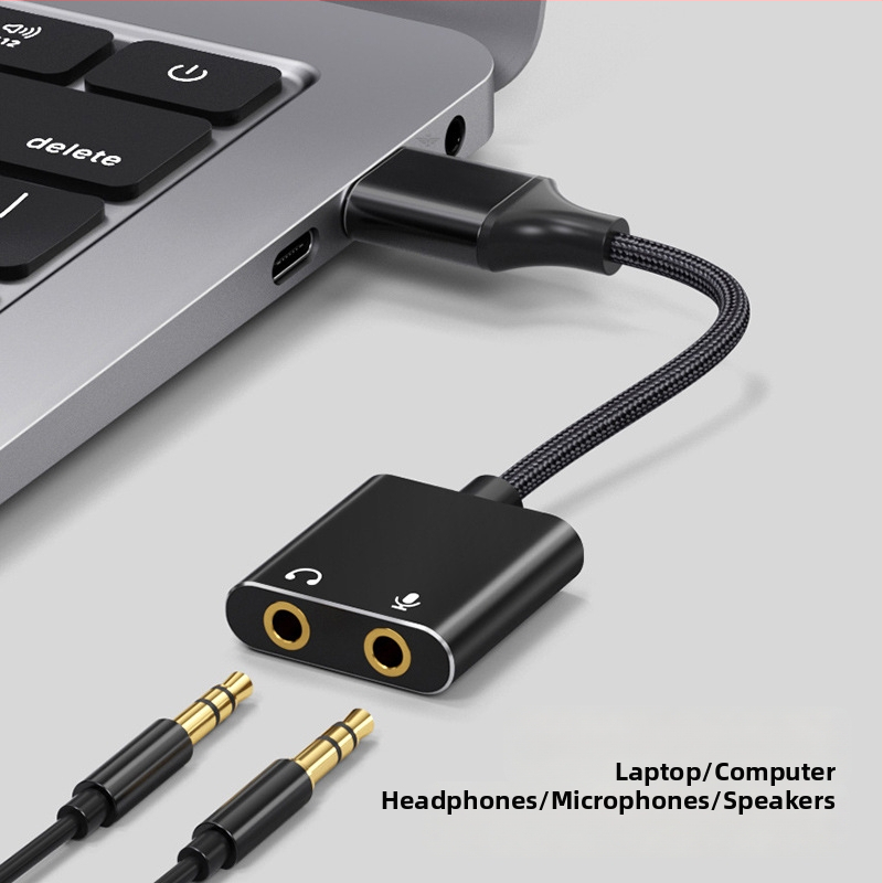 USB uz 3,5 mm ārējais skaņas kartes adapters – 2-in-1 audio kabelis, zeltīti kontakti, vara vadītājs ar tinētu kodolu