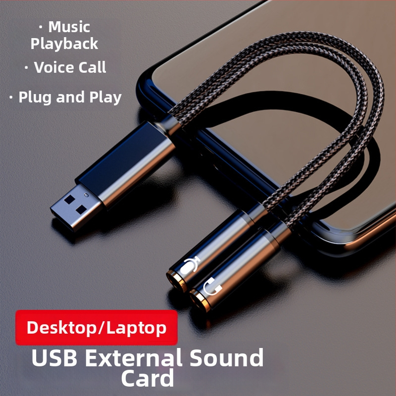 USB iki 3,5 mm išorinė garso plokštė adapteris – 2-in-1 garso kabelis, auksu dengti jungtys, vario laidai su tinine šerdimi