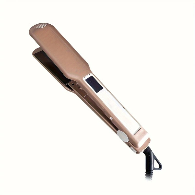 Dviéfunkcinė plaukų tiesinimo ir garbanojimo priemonė su turmalino keraminiu kaitinimo elementu, 10 temperatūros lygių, laidinis maitinimas, tinka drėgniems ir sausiems plaukams.