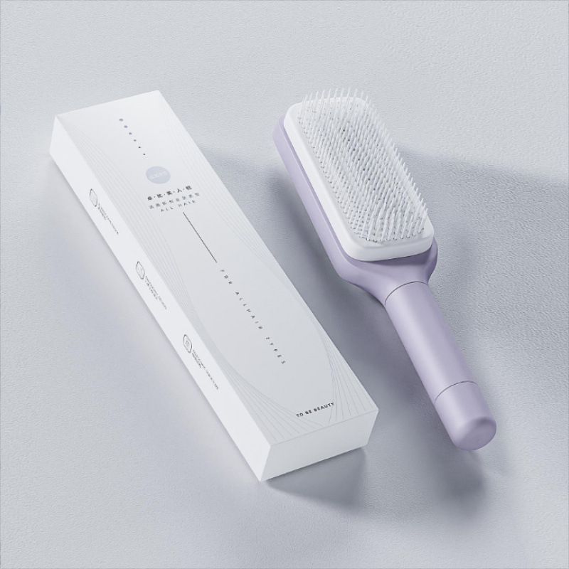 Pieptene de masaj rotativ telescopic cu pernă de aer, anti-static cu ioni negativ, netezește părul, din bambus, formă dreptunghiulară, pentru uz casnic