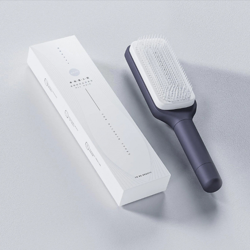 Pieptene de masaj rotativ telescopic cu pernă de aer, anti-static cu ioni negativ, netezește părul, din bambus, formă dreptunghiulară, pentru uz casnic