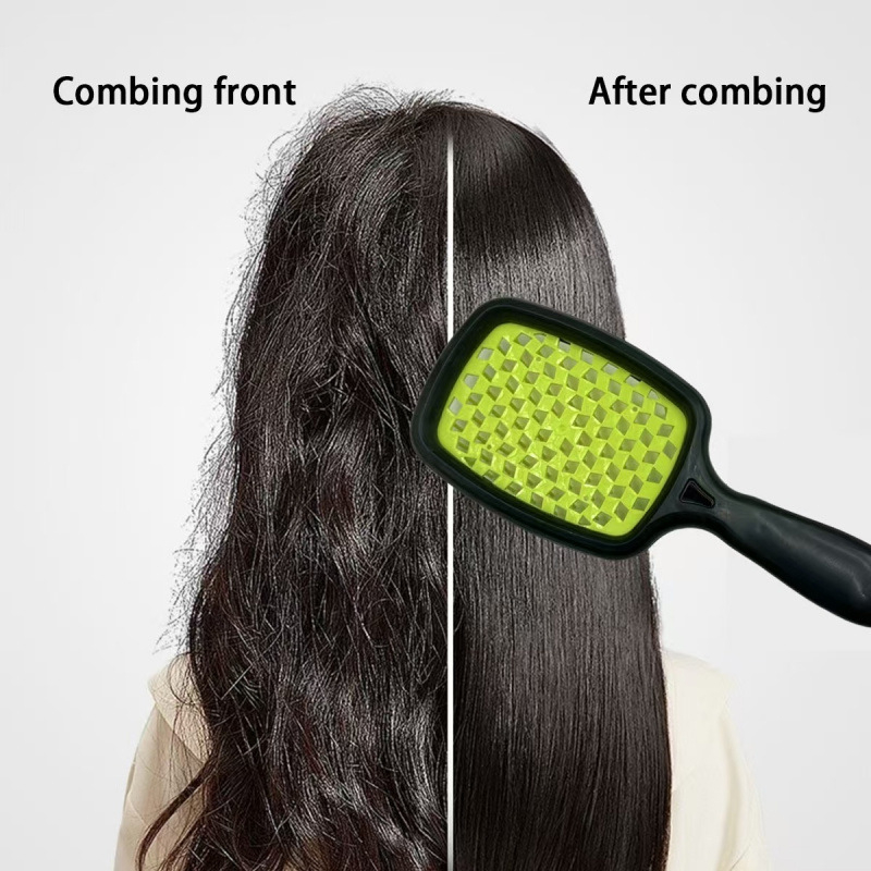 Pieptene de masaj rotativ telescopic cu pernă de aer, anti-static cu ioni negativ, netezește părul, din bambus, formă dreptunghiulară, pentru uz casnic
