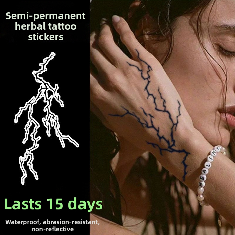 Laikina tatuiruotė lipdukas delno nugaros daliai su realistišku žaibo raštu, atspari vandeniui, atspari trinčiai, pusiau ilgalaikis