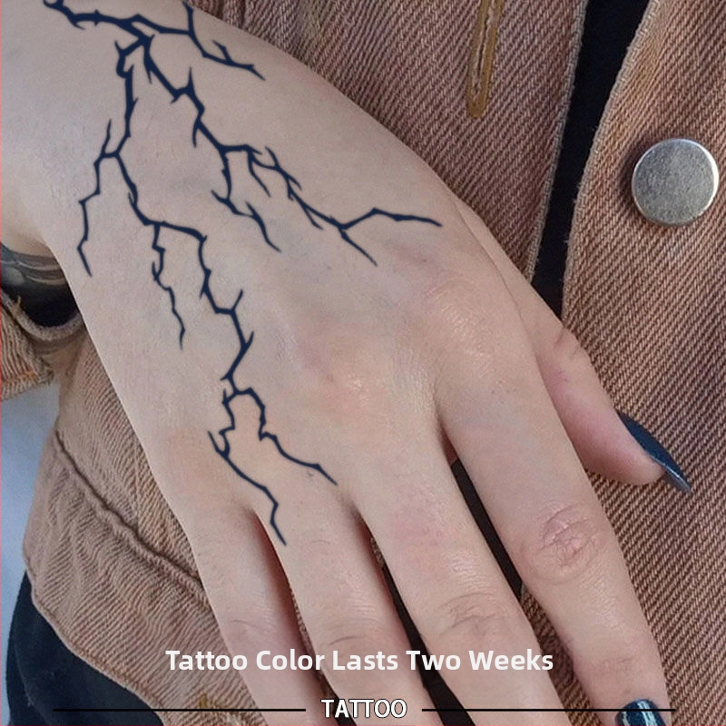 Pagaidu tetovējuma uzlīme uz plaukstas aizmugures ar reālistisku zibens rakstu, ūdensizturīga, pret skrāpējumiem, puspermanentā