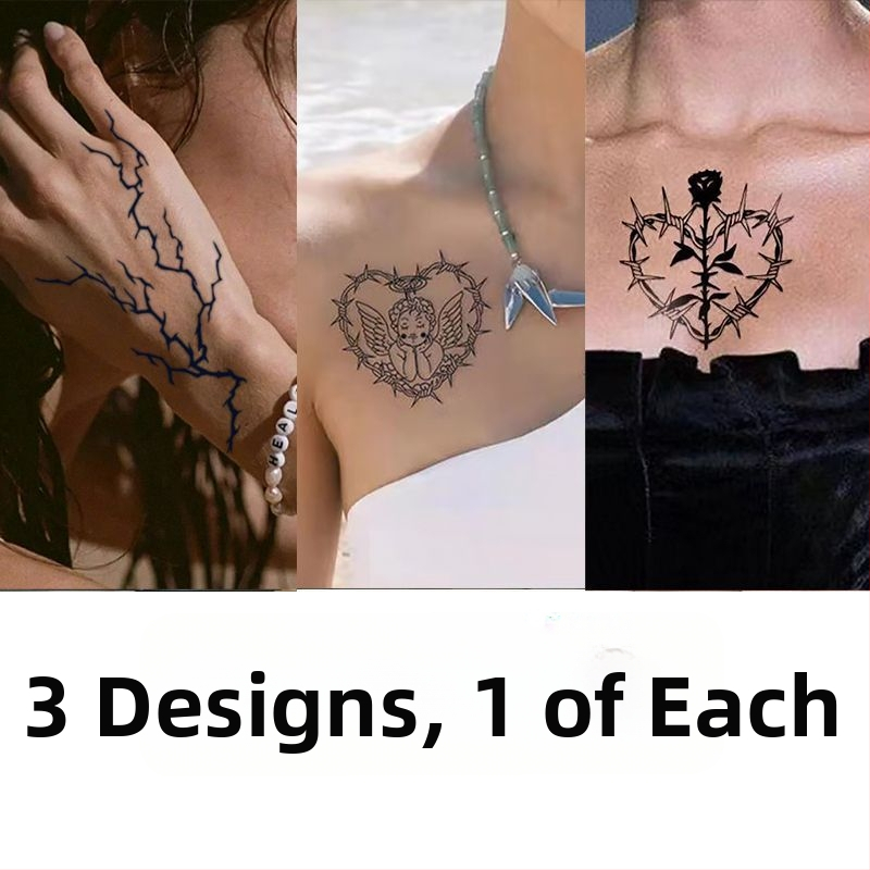 Laikina tatuiruotė lipdukas delno nugaros daliai su realistišku žaibo raštu, atspari vandeniui, atspari trinčiai, pusiau ilgalaikis