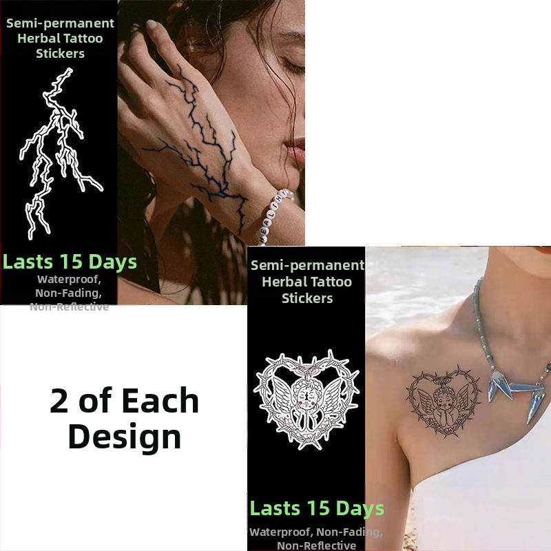 Laikina tatuiruotė lipdukas delno nugaros daliai su realistišku žaibo raštu, atspari vandeniui, atspari trinčiai, pusiau ilgalaikis