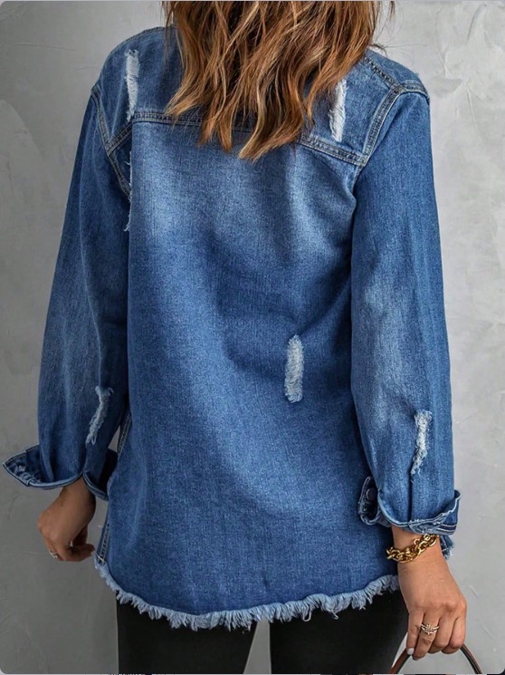 Sieviešu džinsa jaka, šaurs siluets, garas piedurknes, apkakle, pavasaris 2025