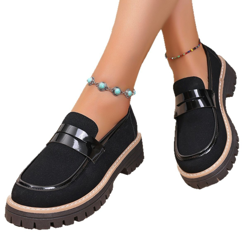 Дамски лофери в британски стил (PU кожа на горната част; гумена подметка; среден ток 3–5 см)