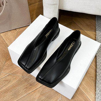 Pantofi femei Mary Jane plate, vârf pătrat, toc mic 1-3 cm, stil coreean, căptușeală interioară din piele artificială