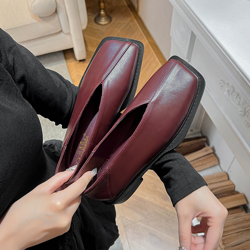 Pantofi femei Mary Jane plate, vârf pătrat, toc mic 1-3 cm, stil coreean, căptușeală interioară din piele artificială