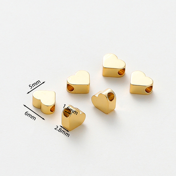 Сърцевидни медни мъниста-разделители за бижута, ръчна изработка, златно покритие чрез електроплакиране, серия Color-preserving real gold, марка Zigu