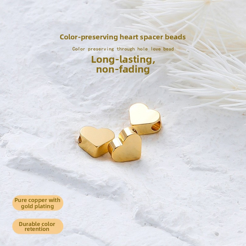 Širdies formos varinės tarpinės karoliukai juvelyrikai, rankų darbo, elektroplakavimas auksu, Color-preserving real gold serija, prekių ženklas Zigu
