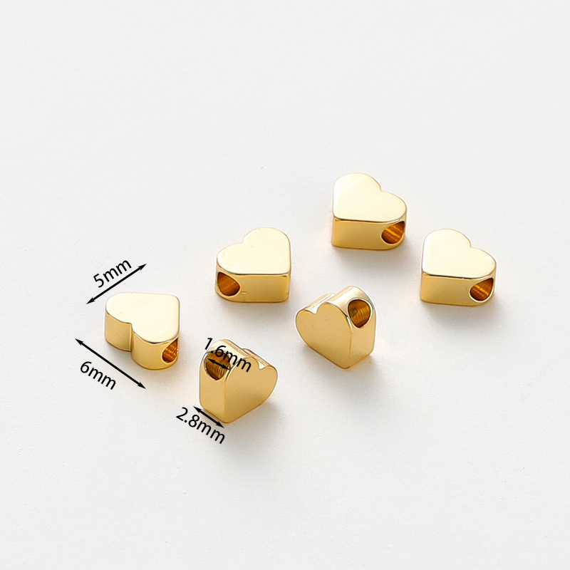 Сърцевидни медни мъниста-разделители за бижута, ръчна изработка, златно покритие чрез електроплакиране, серия Color-preserving real gold, марка Zigu