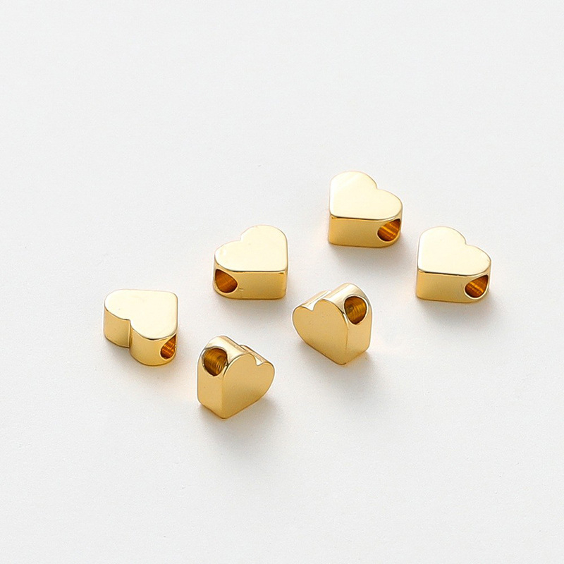 Сърцевидни медни мъниста-разделители за бижута, ръчна изработка, златно покритие чрез електроплакиране, серия Color-preserving real gold, марка Zigu