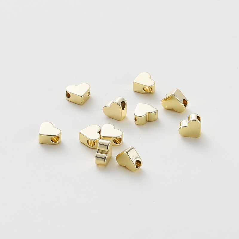 Сърцевидни медни мъниста-разделители за бижута, ръчна изработка, златно покритие чрез електроплакиране, серия Color-preserving real gold, марка Zigu