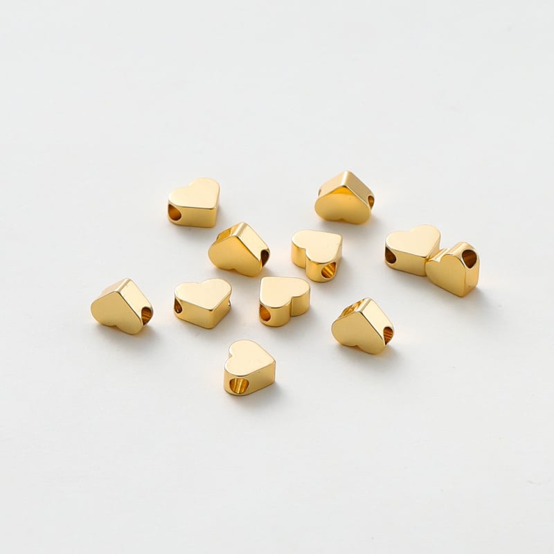 Сърцевидни медни мъниста-разделители за бижута, ръчна изработка, златно покритие чрез електроплакиране, серия Color-preserving real gold, марка Zigu