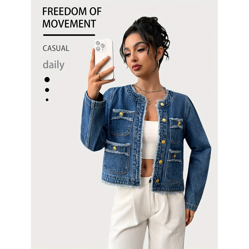 Sieviešu džinsa jaka – pavasaris- rudens, garas piedurknes, apkakle ar reveru, taisns piegriezums, neapstrādāta mala