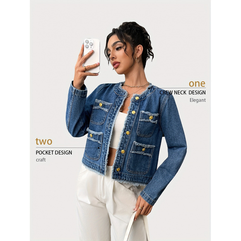 Sieviešu džinsa jaka – pavasaris- rudens, garas piedurknes, apkakle ar reveru, taisns piegriezums, neapstrādāta mala