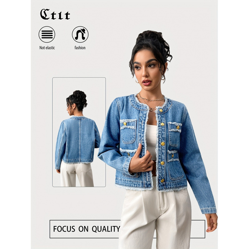 Sieviešu džinsa jaka – pavasaris- rudens, garas piedurknes, apkakle ar reveru, taisns piegriezums, neapstrādāta mala