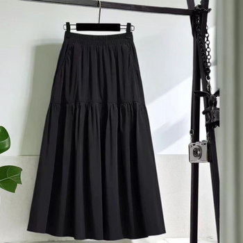 A-vonalú midi szoknya zsebekkel, középméretű hossz, 3D mintázat, kollázs varrás, poliészter