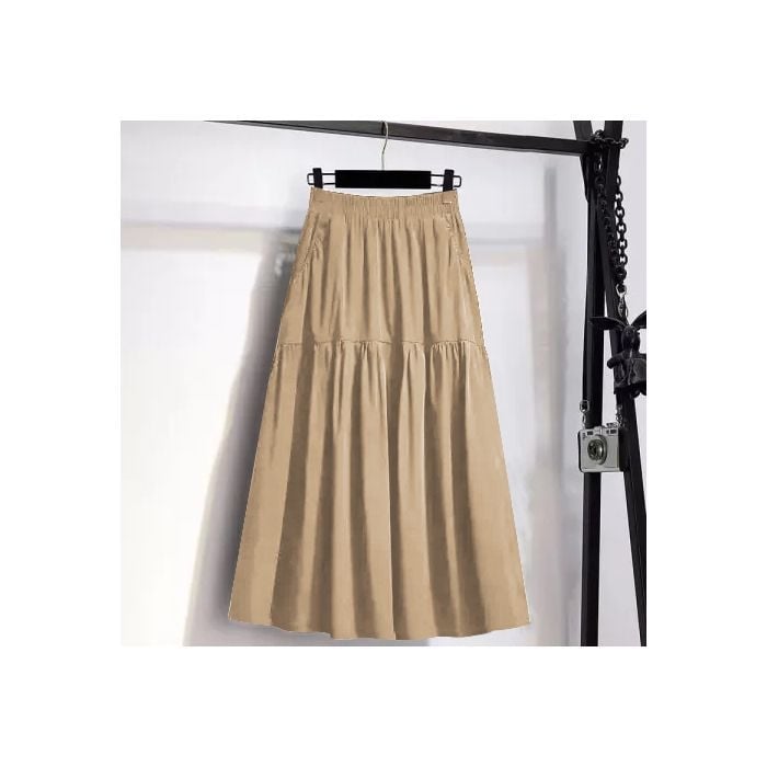 A-vonalú midi szoknya zsebekkel, középméretű hossz, 3D mintázat, kollázs varrás, poliészter