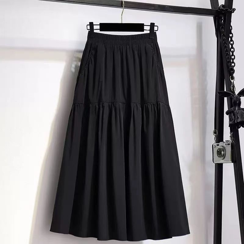 A-vonalú midi szoknya zsebekkel, középméretű hossz, 3D mintázat, kollázs varrás, poliészter