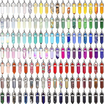 Set de 50 pandantive din cuarț cu coloană hexagonală și fațete tăiate romb