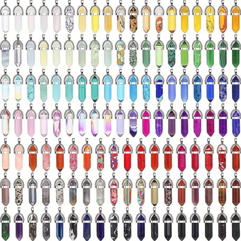 Set de 50 pandantive din cuarț cu coloană hexagonală și fațete tăiate romb