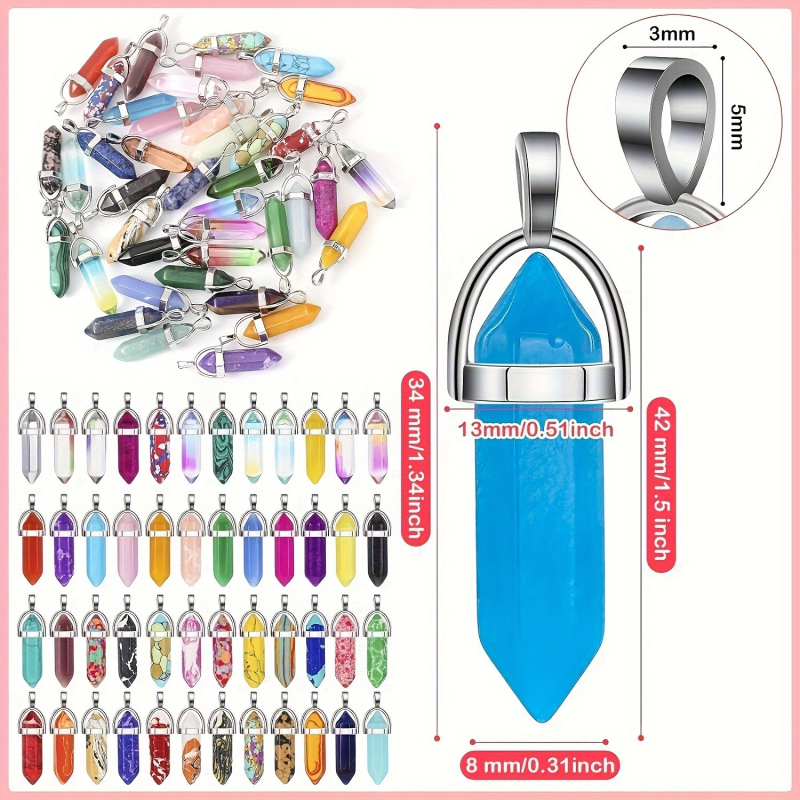 Set de 50 pandantive din cuarț cu coloană hexagonală și fațete tăiate romb