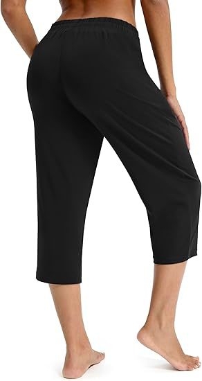 Pantaloni Capri pentru yoga, talie elastică, croială dreaptă, lungime cropped, țesătură Ice hemp cu spandex și poliester