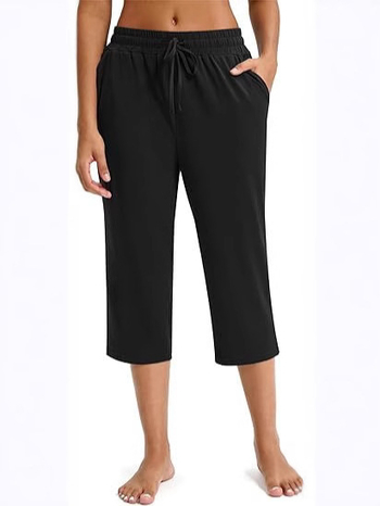 Pantaloni Capri pentru yoga, talie elastică, croială dreaptă, lungime cropped, țesătură Ice hemp cu spandex și poliester