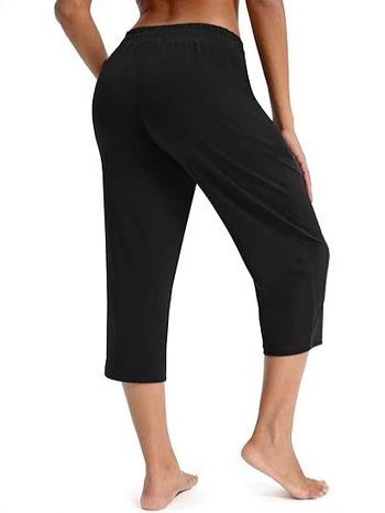 Pantaloni Capri pentru yoga, talie elastică, croială dreaptă, lungime cropped, țesătură Ice hemp cu spandex și poliester