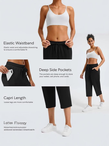 Pantaloni Capri pentru yoga, talie elastică, croială dreaptă, lungime cropped, țesătură Ice hemp cu spandex și poliester