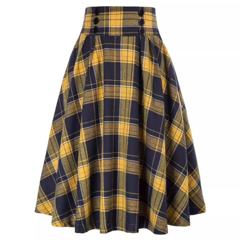 Női kockás plisz ét szoknya magas derekú, középméretű, poliészter anyag (90–95%), 2024 nyara