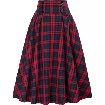 Női kockás plisz ét szoknya magas derekú, középméretű, poliészter anyag (90–95%), 2024 nyara