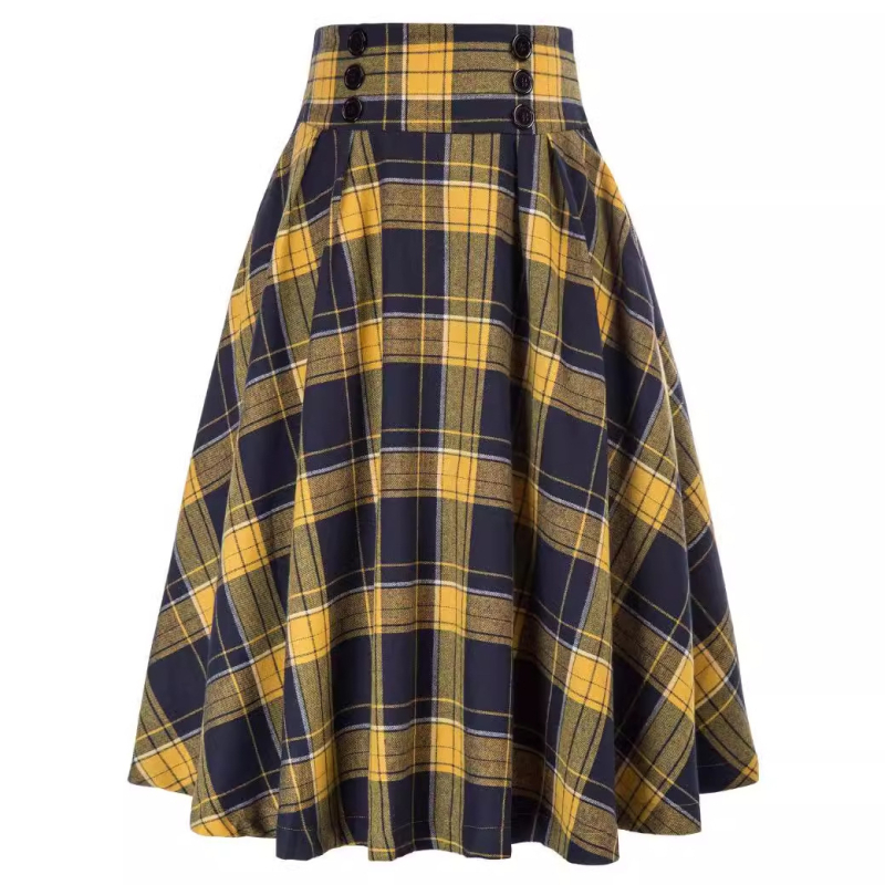 Női kockás plisz ét szoknya magas derekú, középméretű, poliészter anyag (90–95%), 2024 nyara