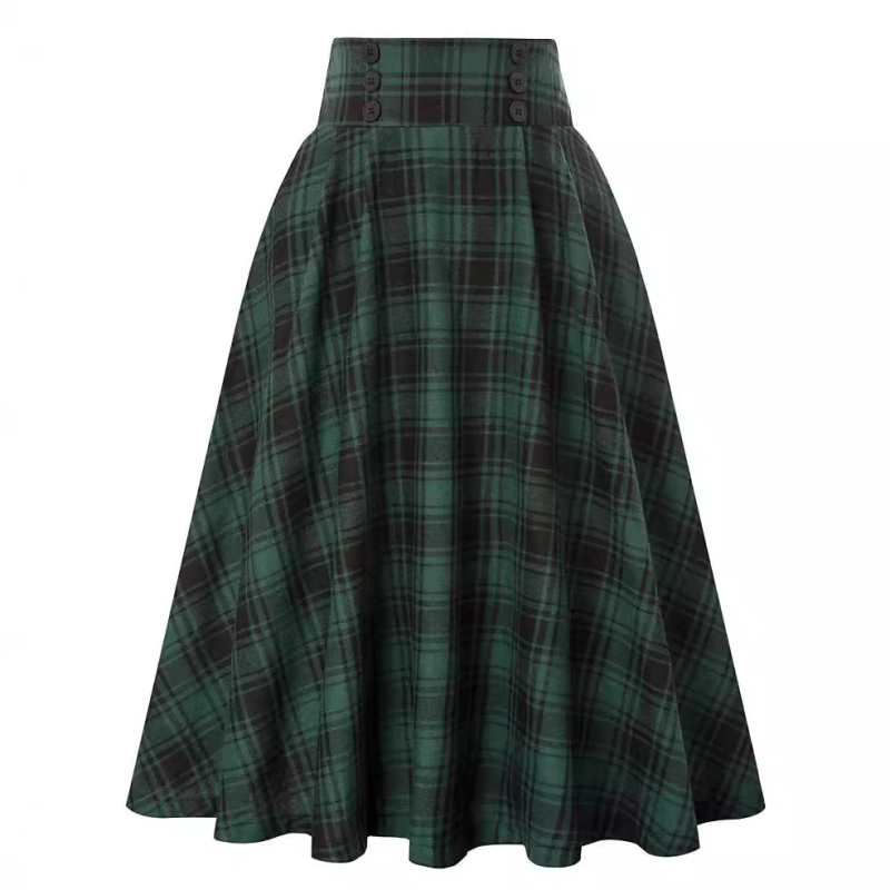 Női kockás plisz ét szoknya magas derekú, középméretű, poliészter anyag (90–95%), 2024 nyara