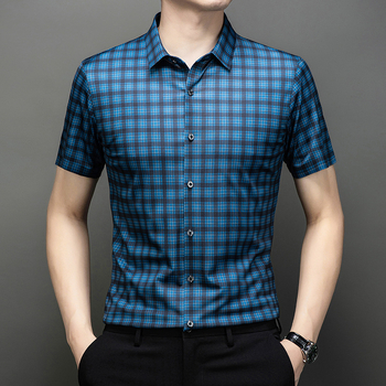 Košeľa zo zmesi hodvábu Mulberry, bezšvová látka, krátky rukáv, štvorcový golier, bez žehlenia