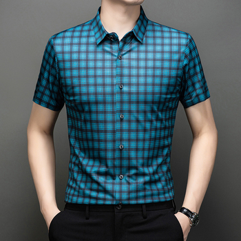 Košeľa zo zmesi hodvábu Mulberry, bezšvová látka, krátky rukáv, štvorcový golier, bez žehlenia