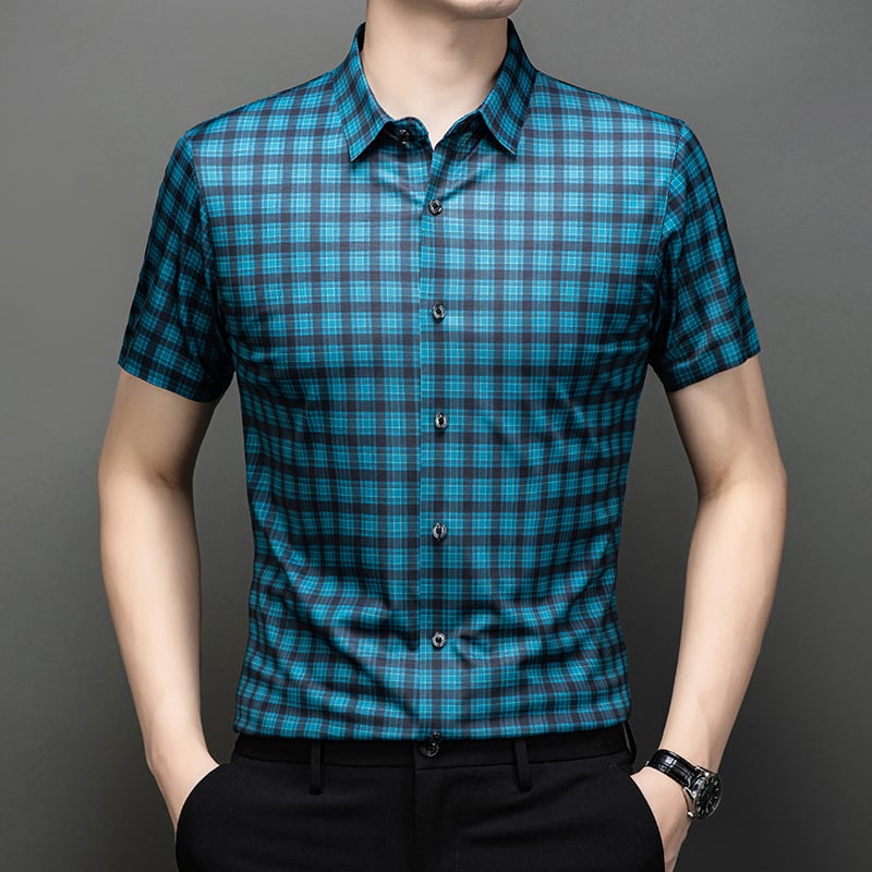 Košeľa zo zmesi hodvábu Mulberry, bezšvová látka, krátky rukáv, štvorcový golier, bez žehlenia