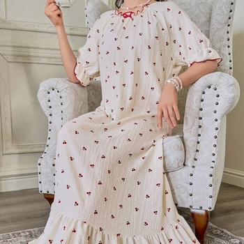 Nočná šaty s mašľou v princeznom štýle pre ženy, polyester, okrúhly výstrih, 3/4 rukávy, dlhý strih