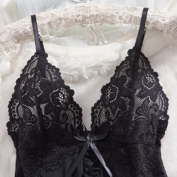 Set nočného prádla s čipkou a V-krkom – sieťovaný materiál, čiastočne priehľadný, polyester, ultra tenká sieťovina 81–100 g/m², bez rukávov