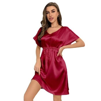 Ženska noćna haljina za spavanje od umjetne svile (ice silk), ultra tanke, V-izrez, rukavi 3/4, dugačka, poliester 95–100%