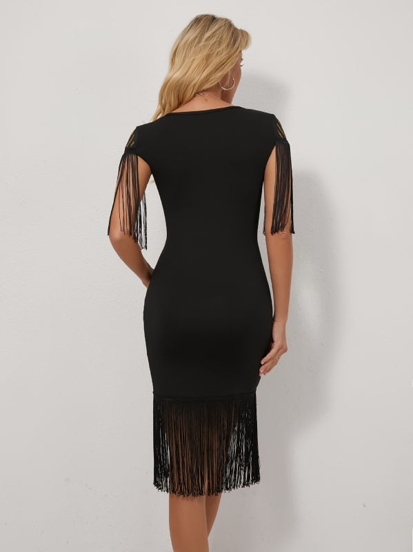 Poliészter ruha hosszú hip szoknyával, kerek nyakú, rövid ujjú, street hipster stílus