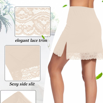 Sukňa s čipkou na okraji, A-linijny strih, rozparok, polyester s elastanom, vysoká elasticita