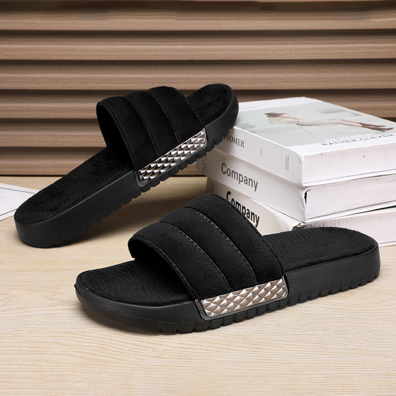 Uniszex velúr flip-flop papucs, EVA talppal, injektált öntött talp, pull-on stílus