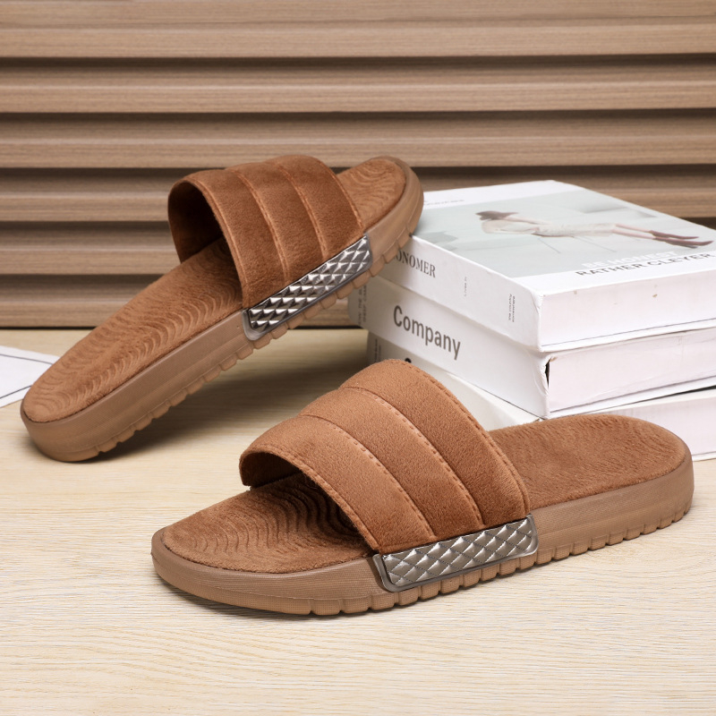 Uniszex velúr flip-flop papucs, EVA talppal, injektált öntött talp, pull-on stílus