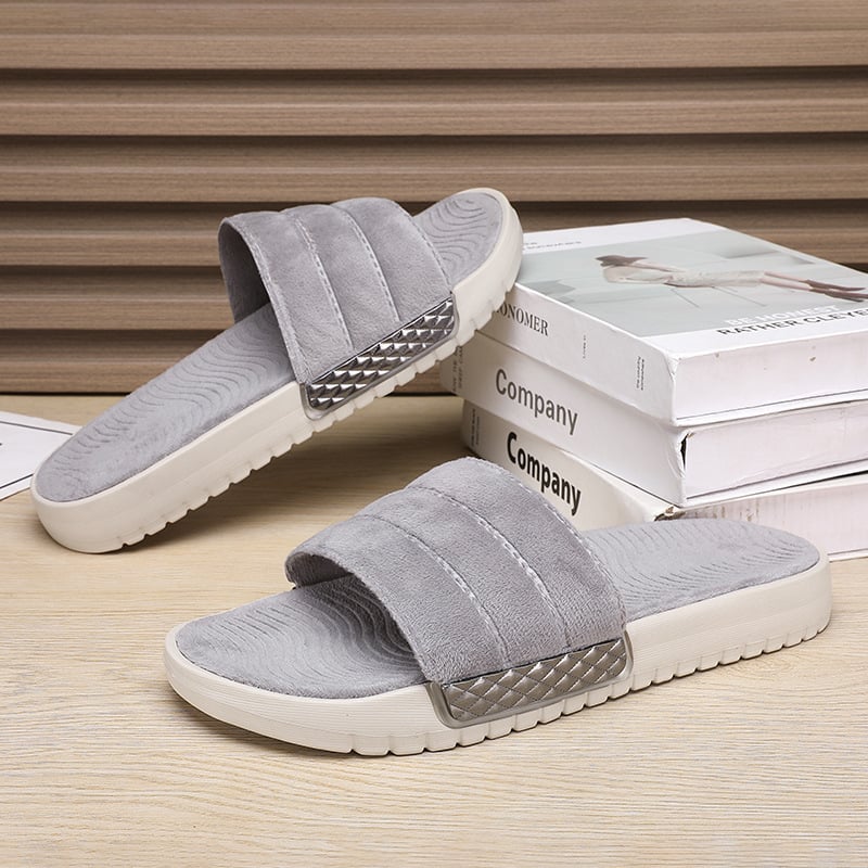 Uniszex velúr flip-flop papucs, EVA talppal, injektált öntött talp, pull-on stílus