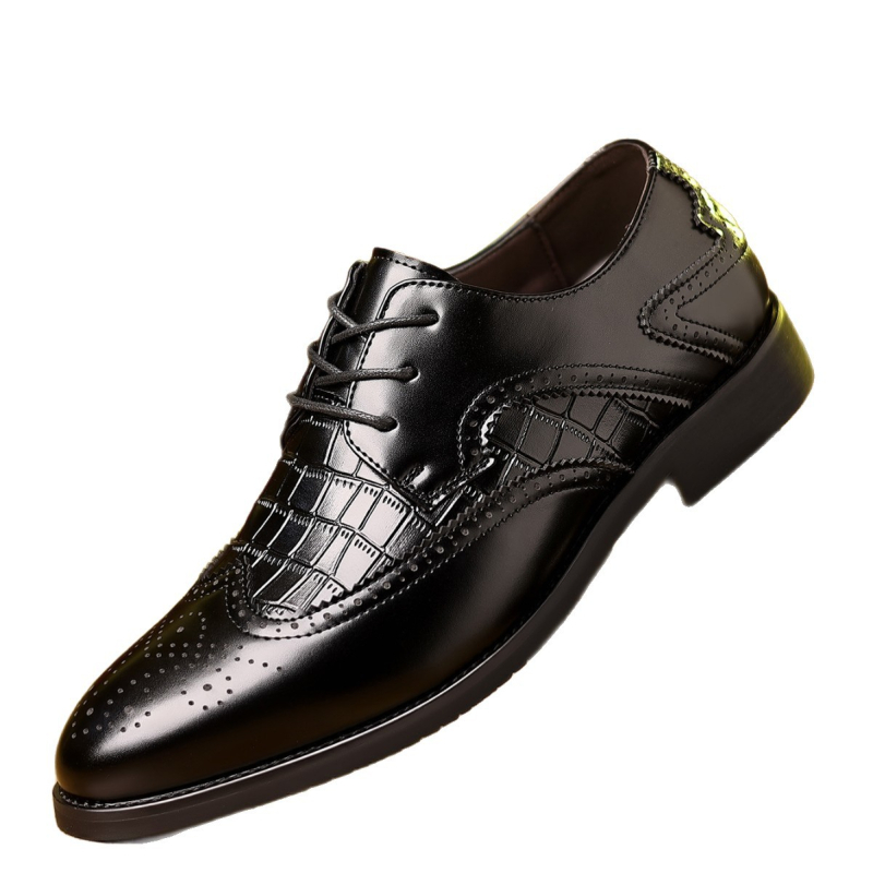 Férfi bőrs Slip-On cipő, hegyes orrú, bőr toe cap, PU felsőrész, műanyag talp